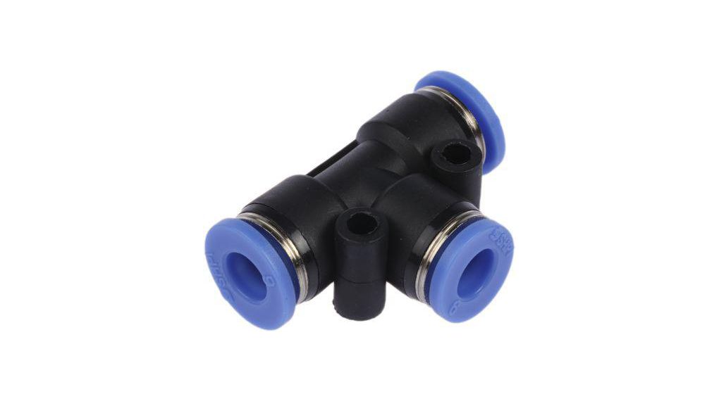 T-Fitting, Ø6 mm, Push-In Connector, Ø6 mm, Push-In Connector, Polyoxymethylene (POM), 37.5mm, Pack of 10 pieces